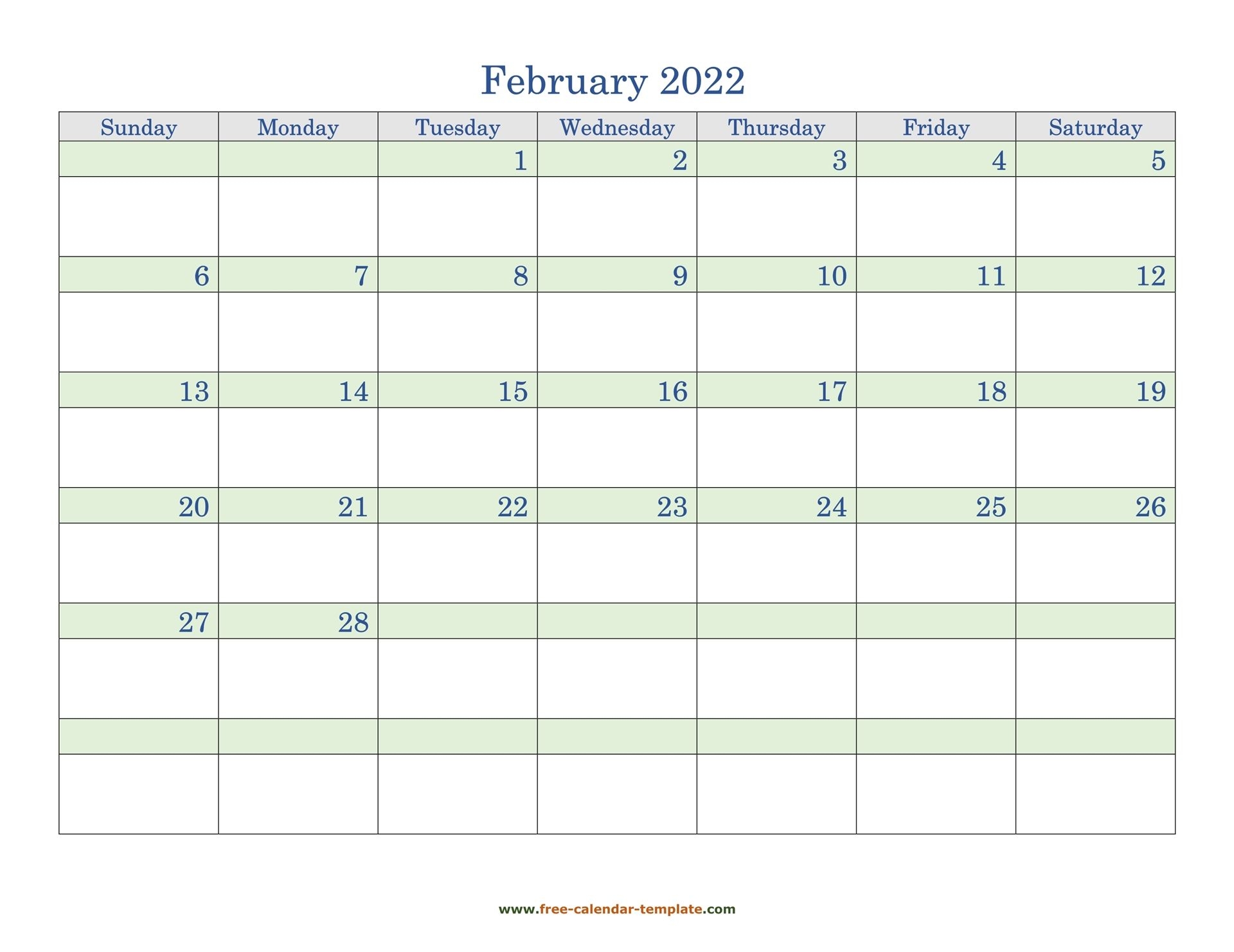 Free February 2022 Calendar, Coloring On Each Day
