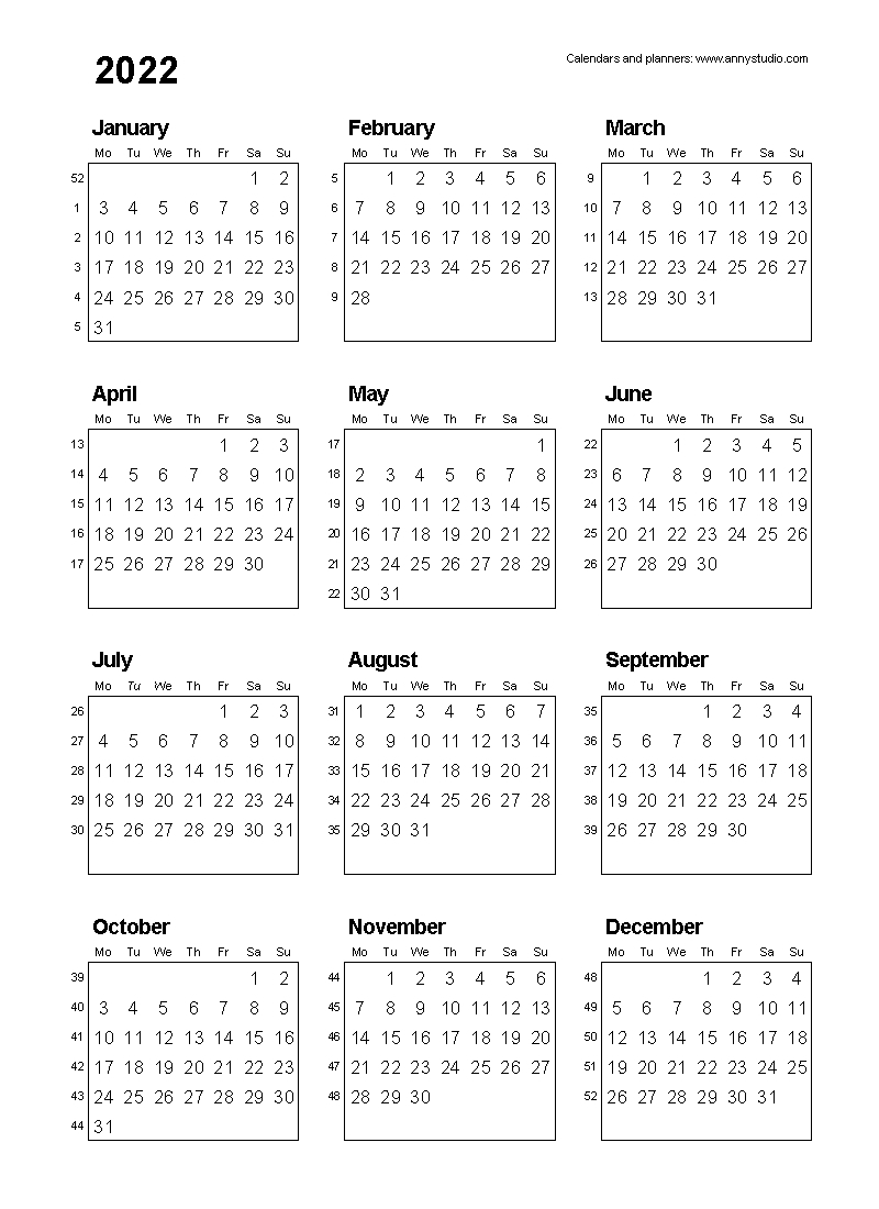 Free Print Calendar 18 Months 2021/2022 - Example Calendar