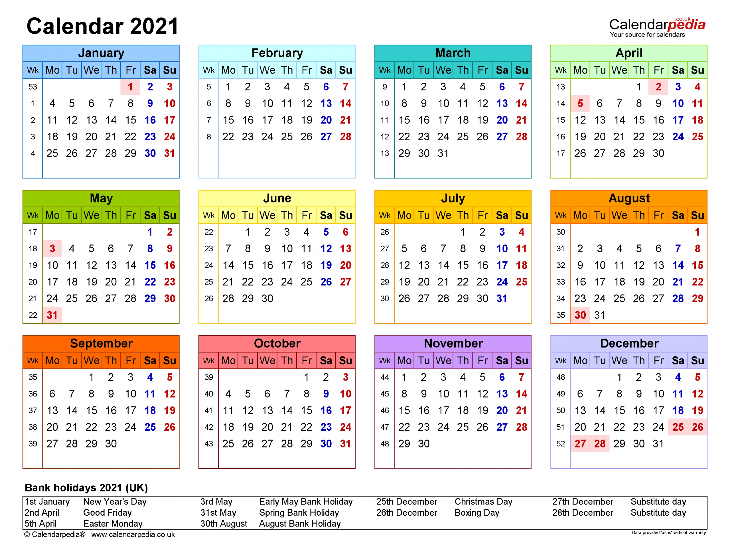 Free Printable 2021 Calendar Uk With Bank Holidays
