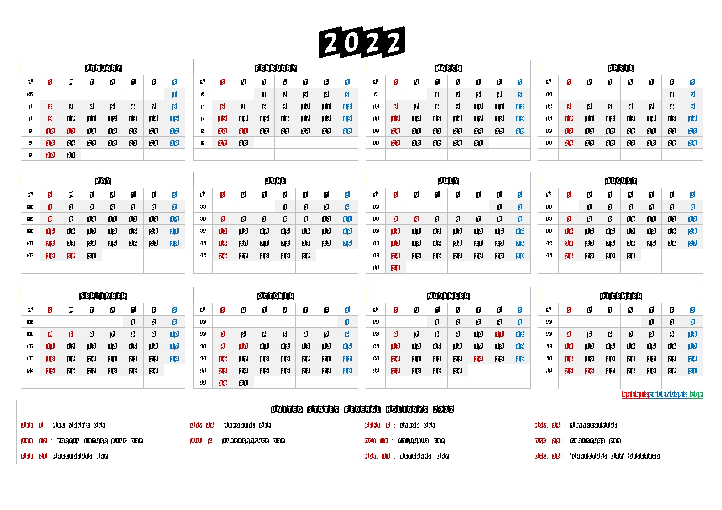 Free Printable 2022 Calendar - 9 Templates | Free