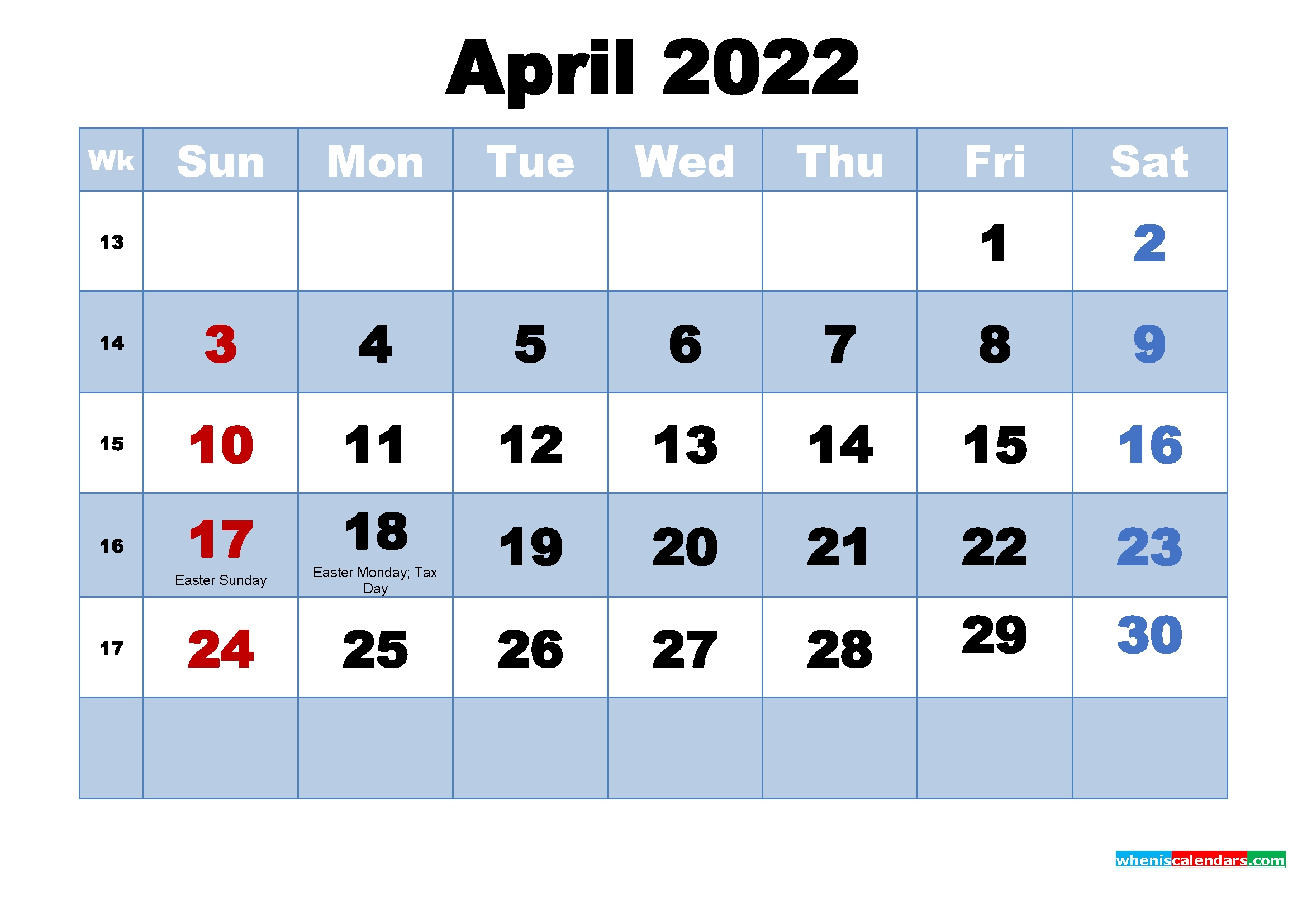 Free Printable 2022 Calendar April As Word, Pdf