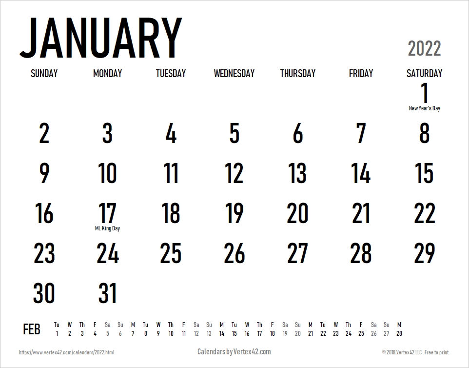 Free Printable 2022 Calendar | Free Letter Templates