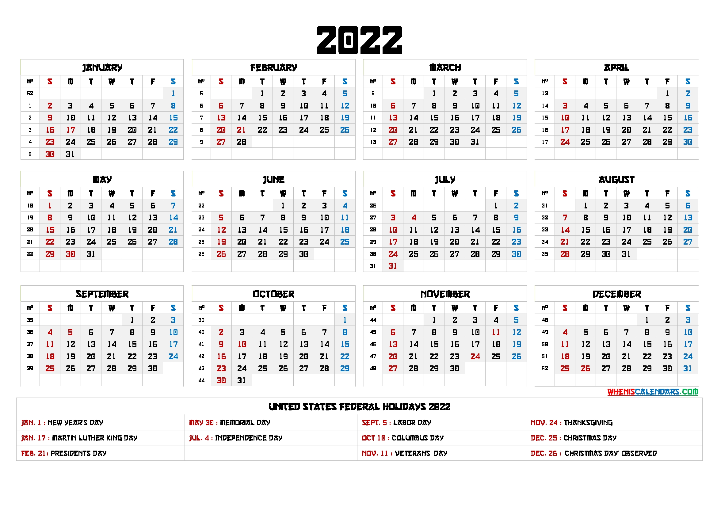 Free Printable 2022 Calendar Templates - 6 Templates