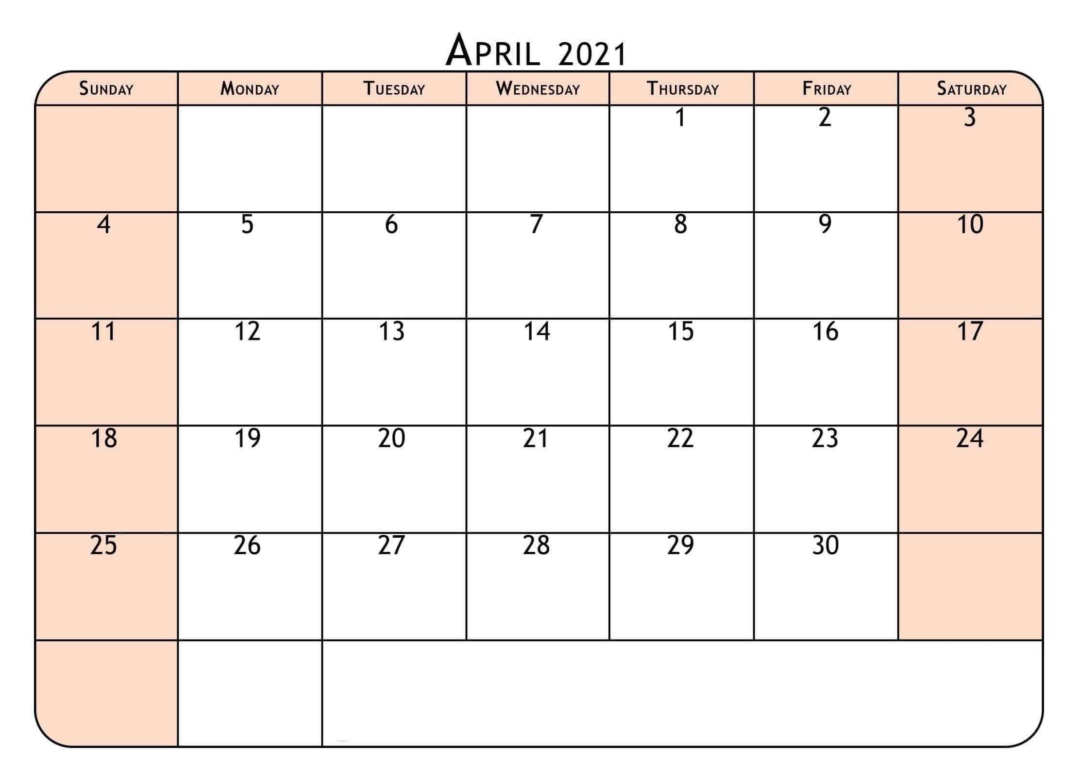 Free Printable April 2021 Calendar Notes Templates - One