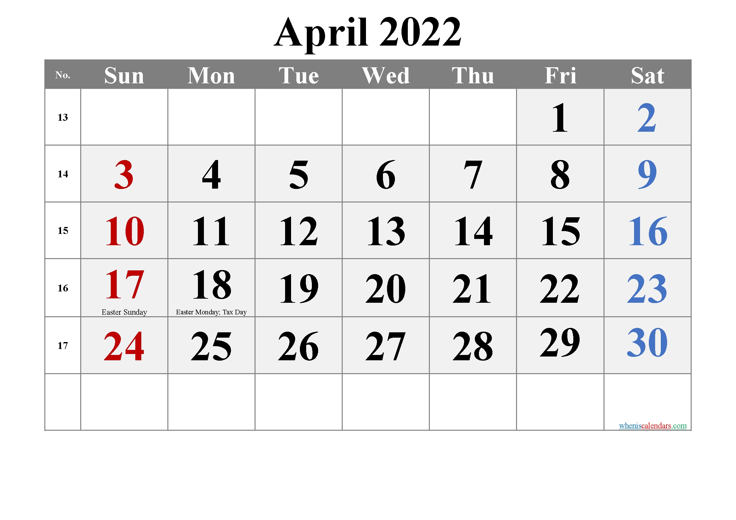 Free Printable April 2021 Calendar With Holidays