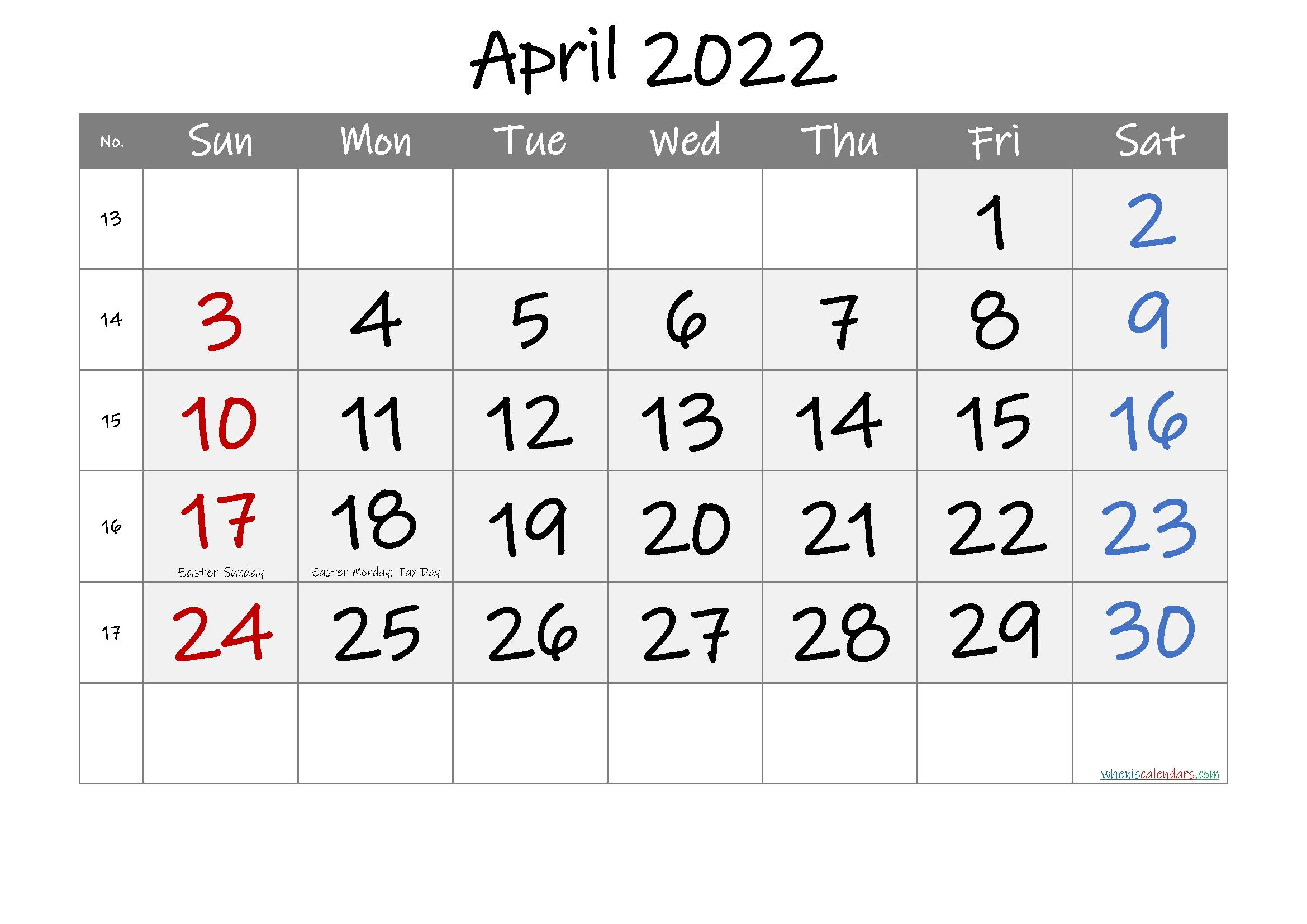 Free Printable April 2021 Calendar With Holidays