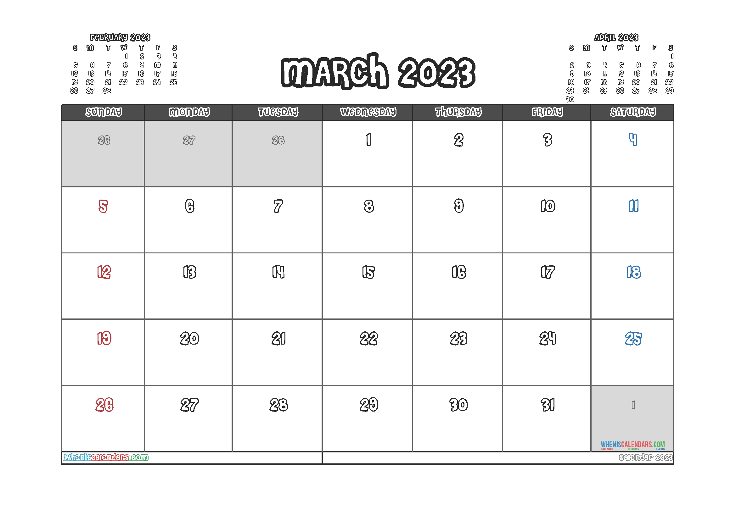 Free Printable April 2023 Calendar - 12 Templates