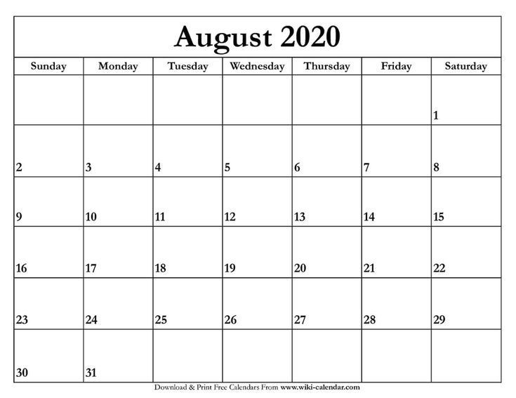 Free Printable August 2020 Calendars (With Images