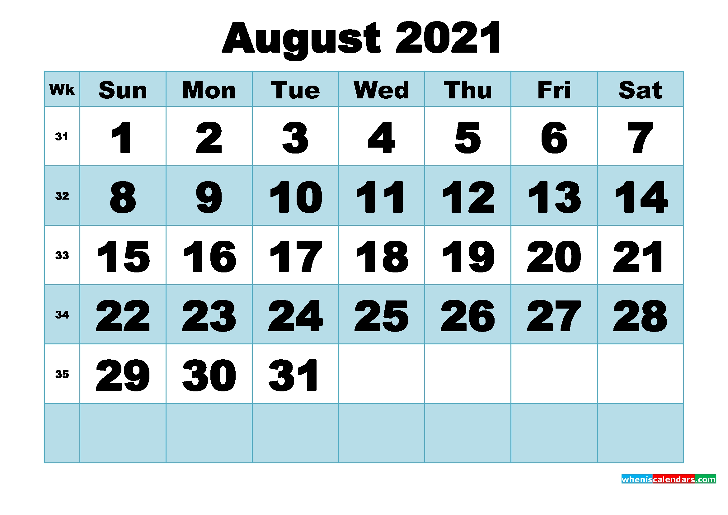 Free Printable August 2021 Calendar Word, Pdf, Image