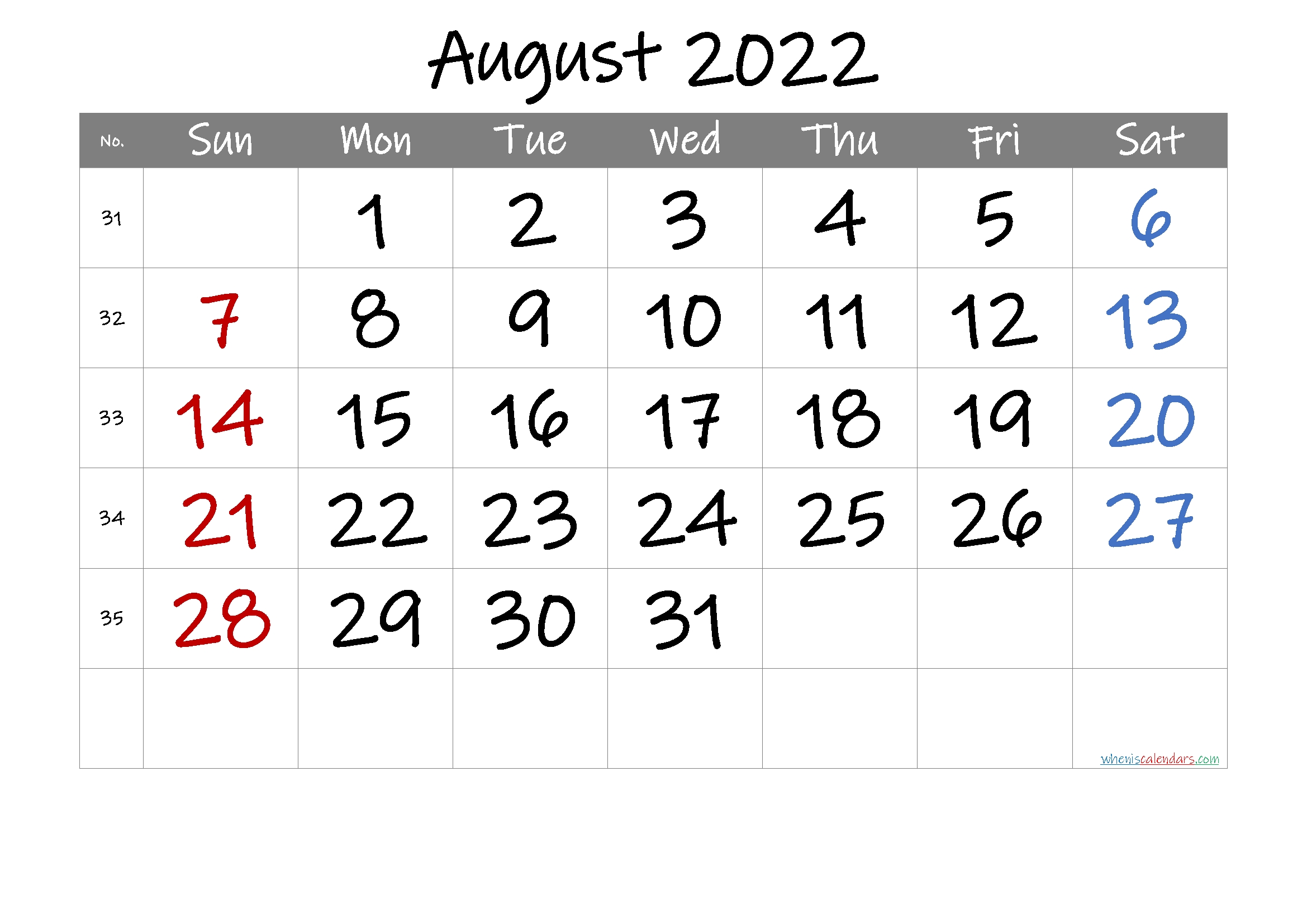 Perfect Printable Calendar August 2022