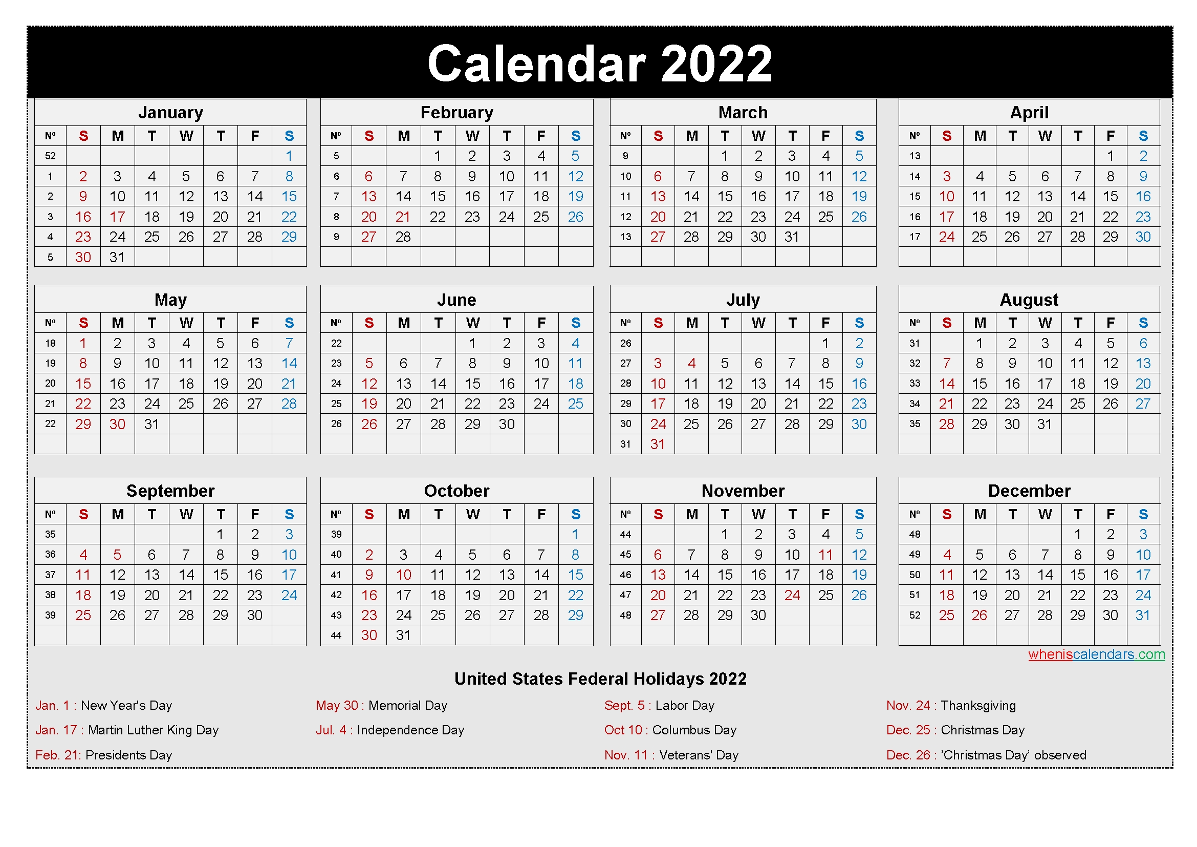 Free Printable Calendar 2022 | Free Letter Templates