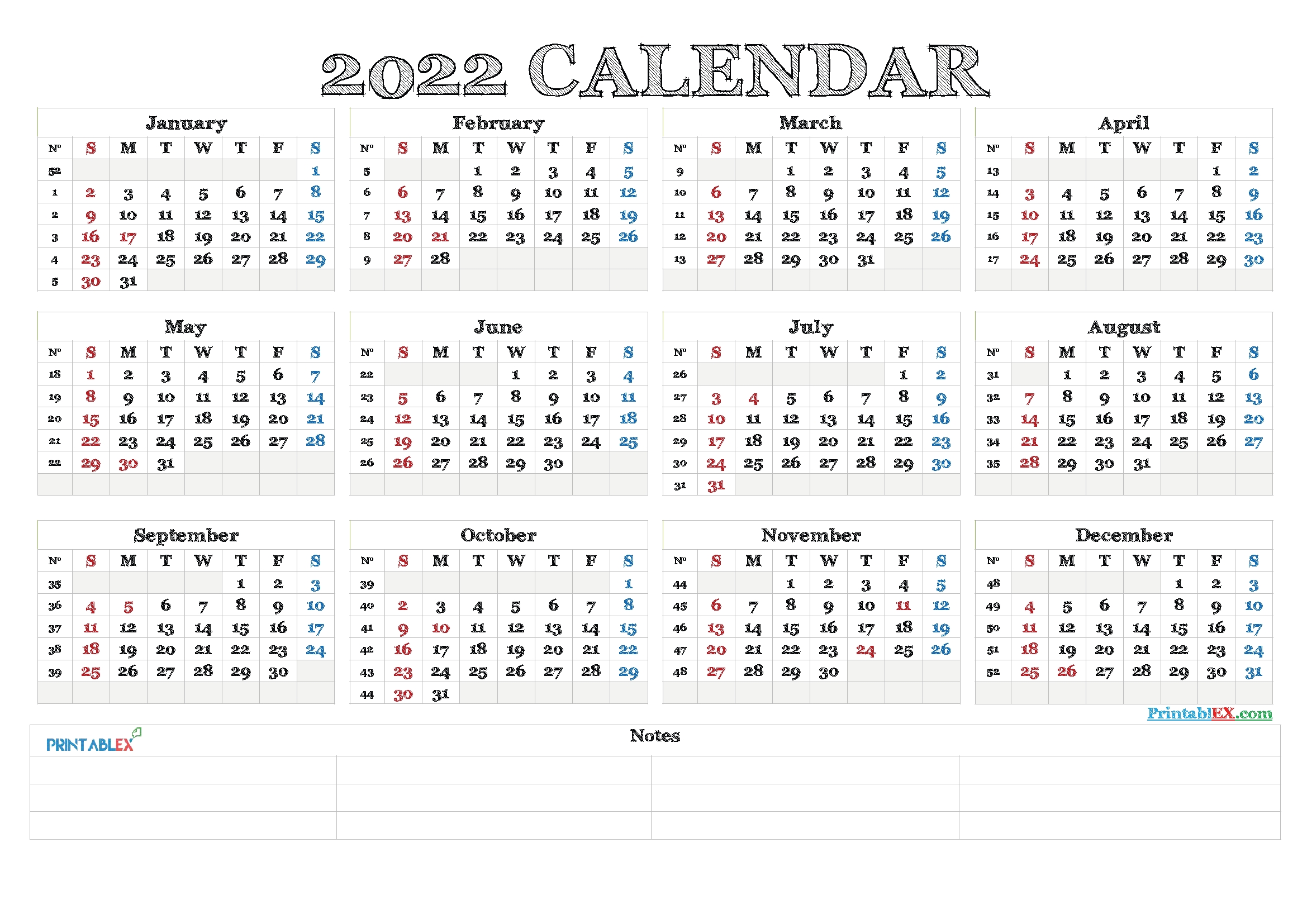 Free Printable Calendar Templates 2022 - 22Ytw83