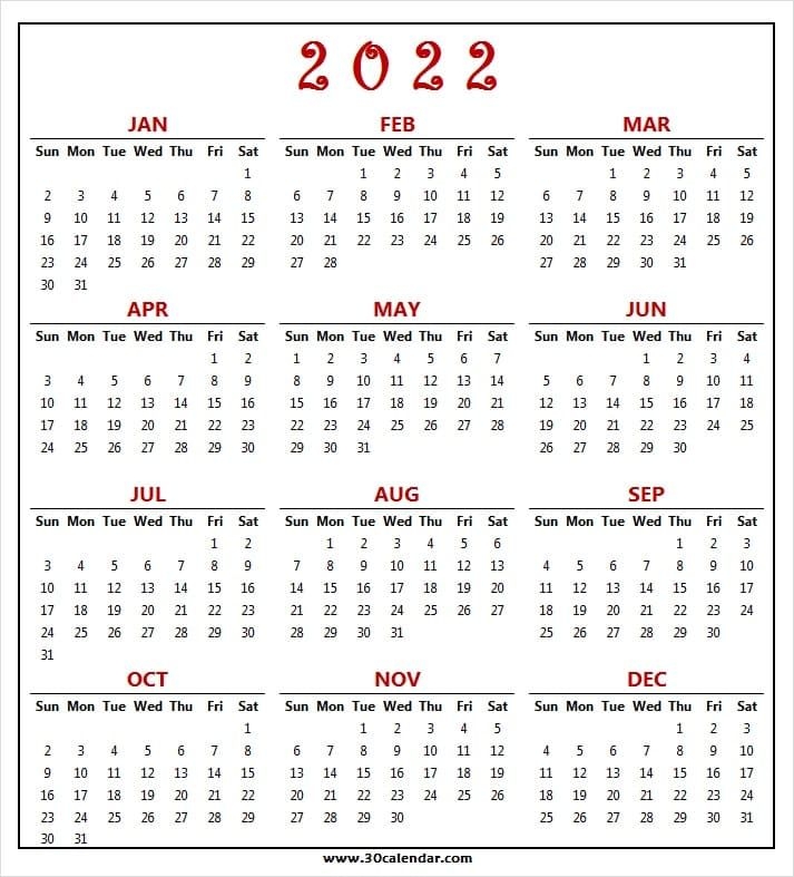 Free Printable Calendars For 2022 | Monthly Calendar Jan