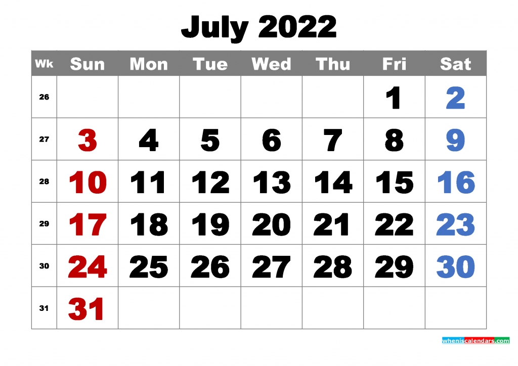 Free Printable July 2022 Calendar Word, Pdf, Image | Free