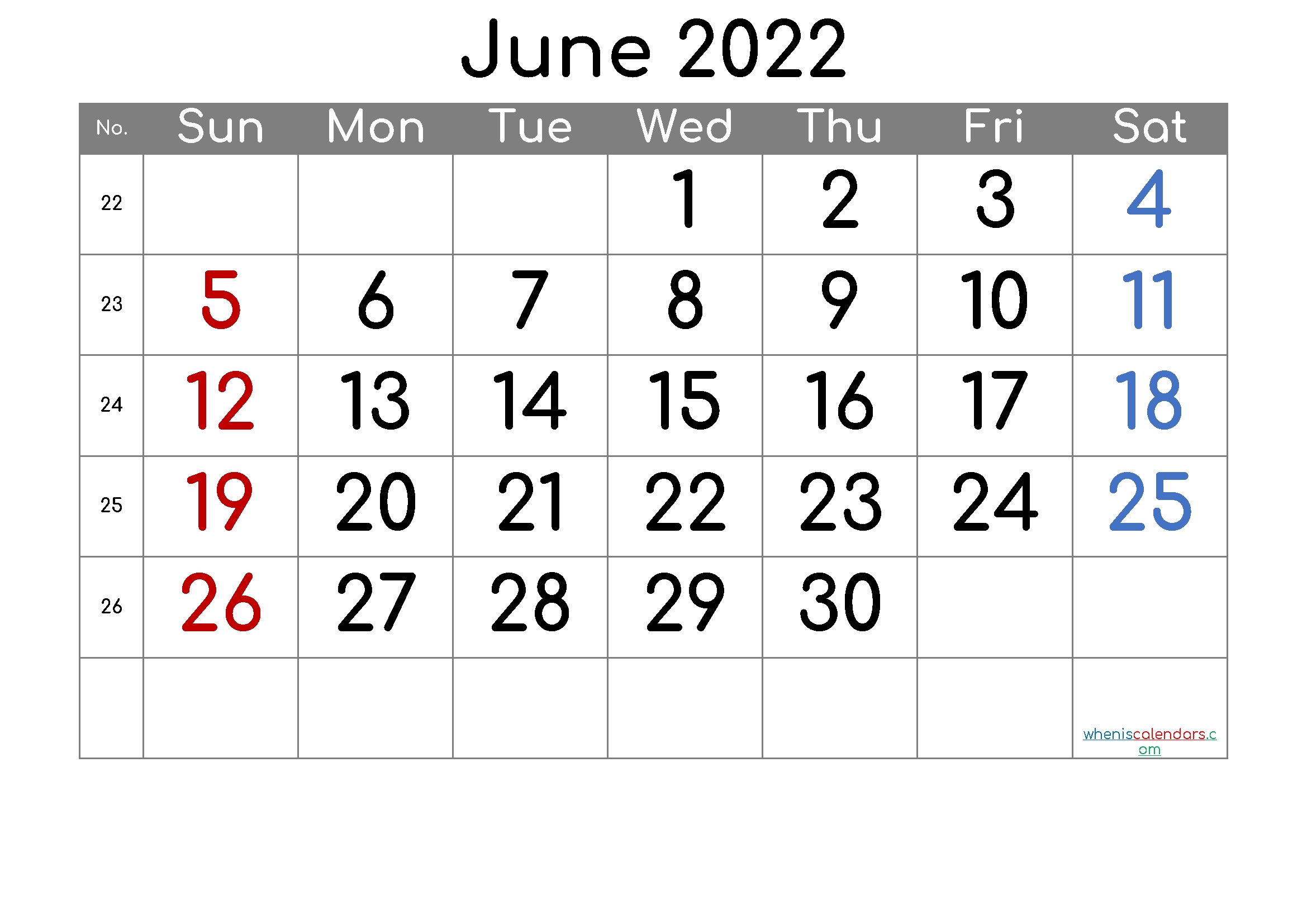 Free Printable June 2022 Calendar - Free Printable 2021