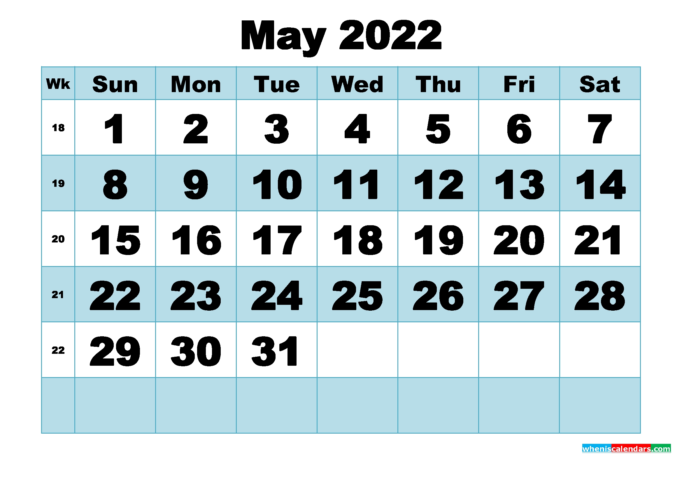 Free Printable May 2022 Calendar Word, Pdf, Image | Free