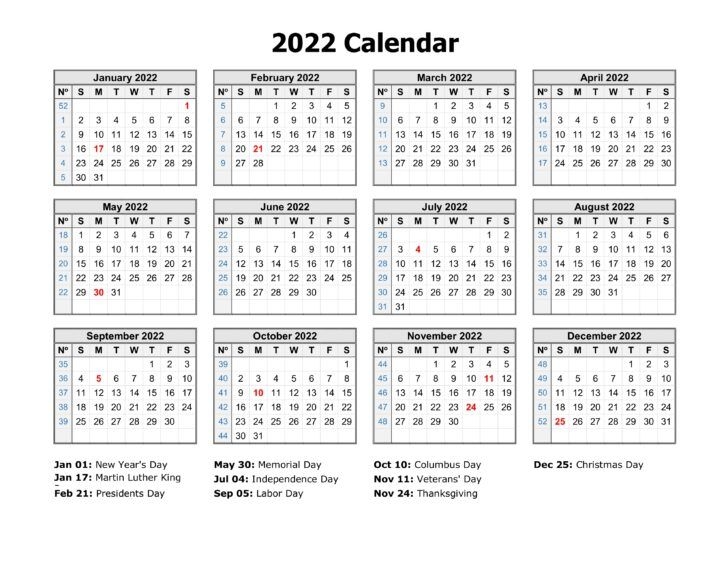 Free Printable Yearly Calendars 2022 | Free Letter Templates