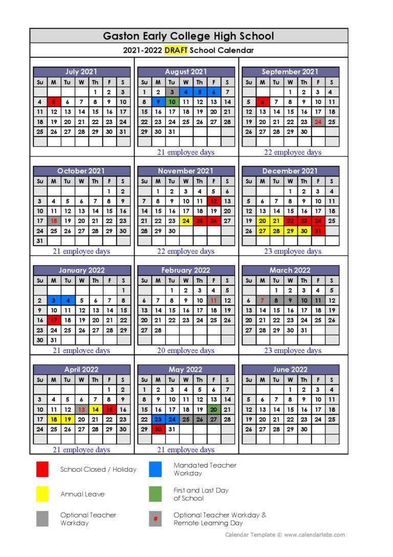 Gaston County Schools Calendar 2021-2022 In Pdf