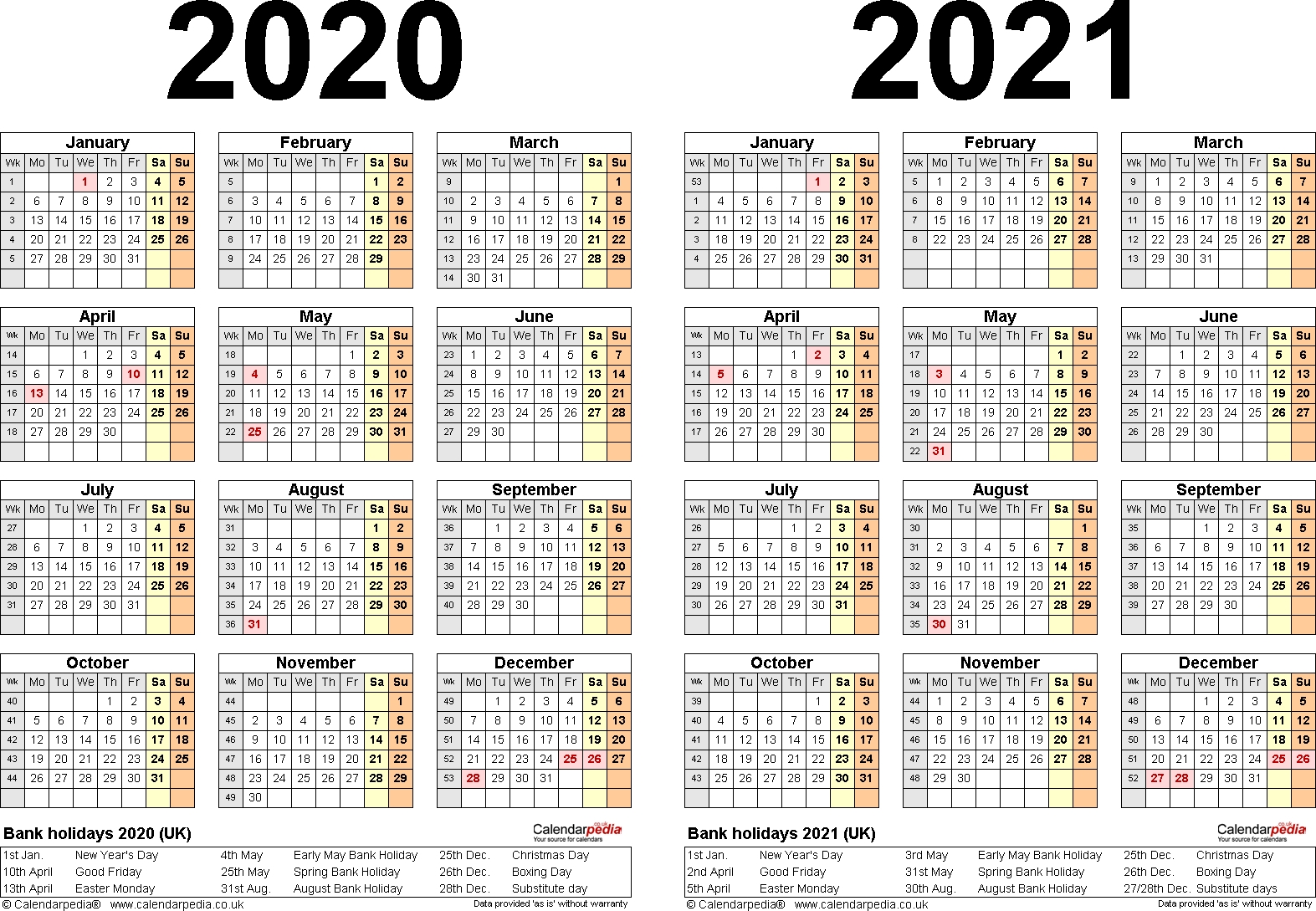 Get Two Year Calendar 2020 2021 | Calendar Printables Free