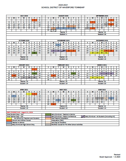 Haverford Academic Calendar 2021 2022 | Printable March