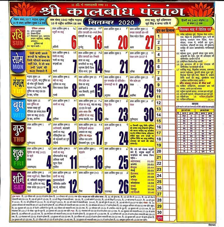 Hindu Calendar 2020 August / Hindu Calendar 2020 August In