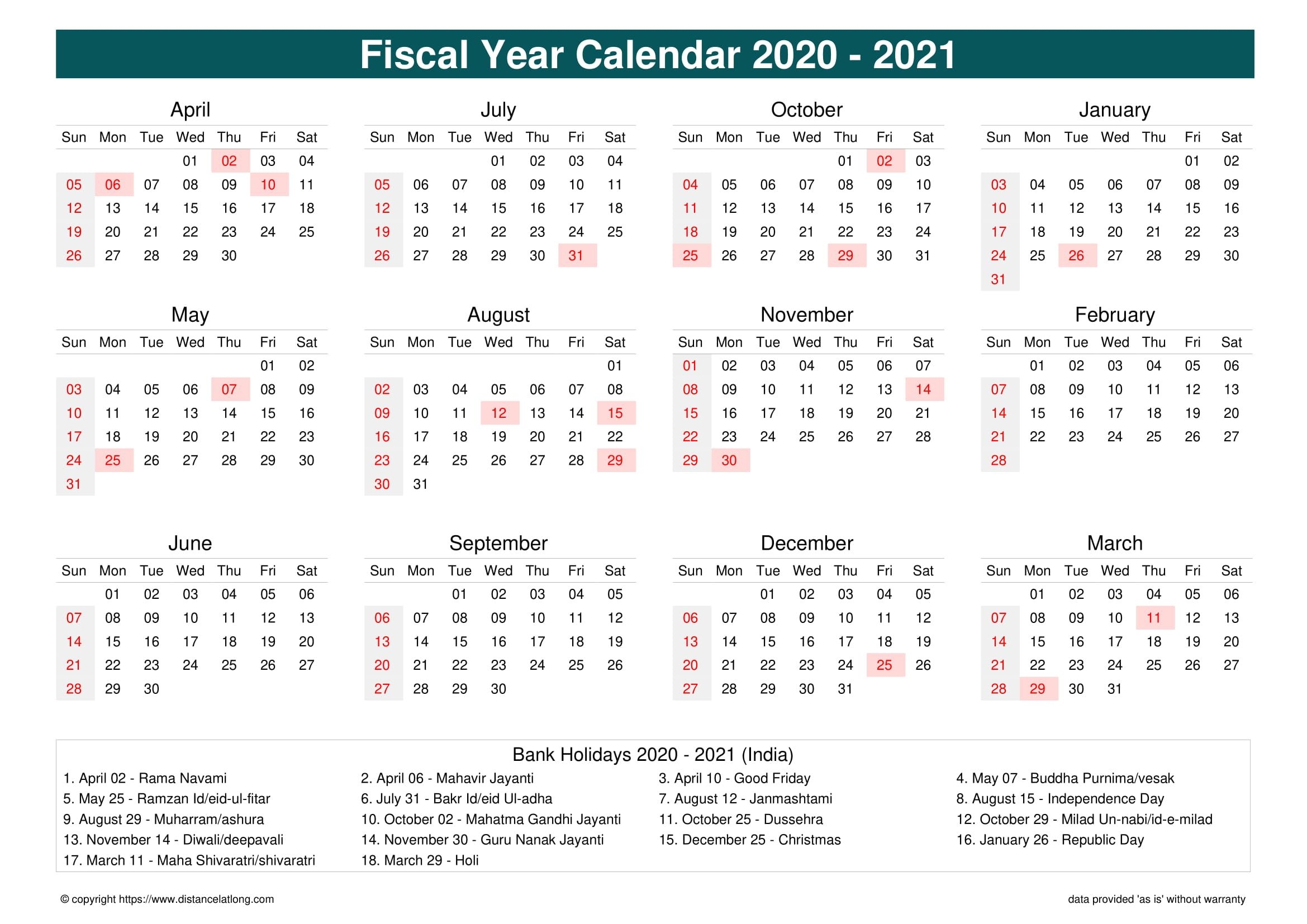 Holiday Calendar 2021 India | Printable Calendars 2021