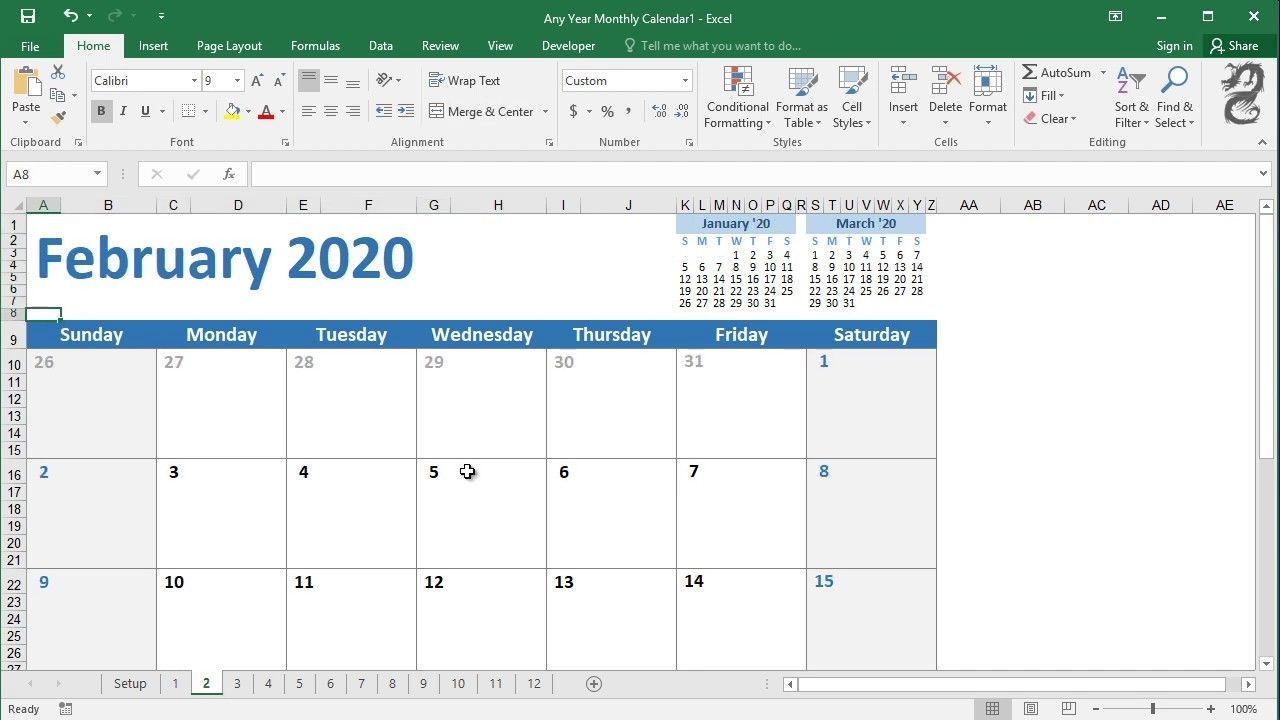 How To Create A Calendar Planner In Excel - Youtube