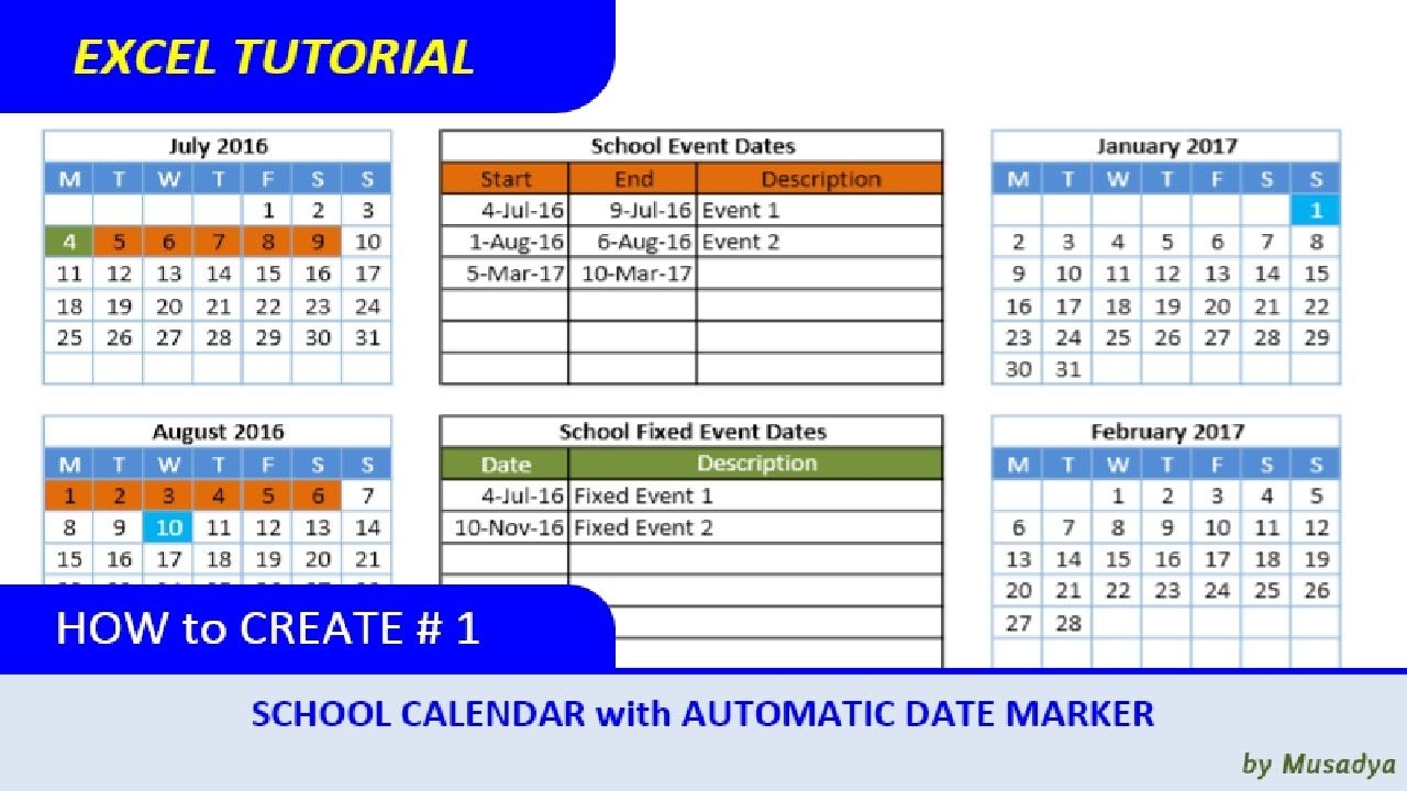 How To Create Excel School Calendar With Automatic Date