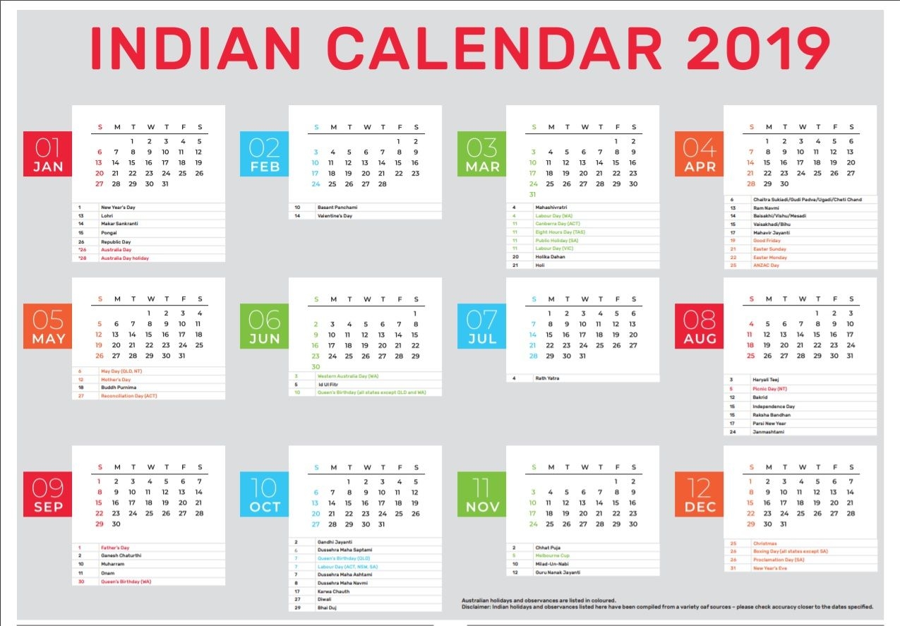 Indian Calendar 2019 - Indian Link