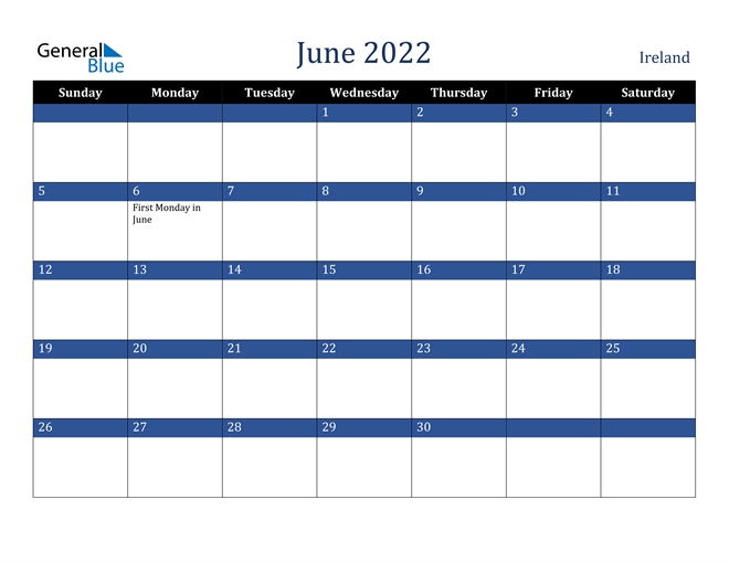Ireland June 2022 Calendar With Holidays