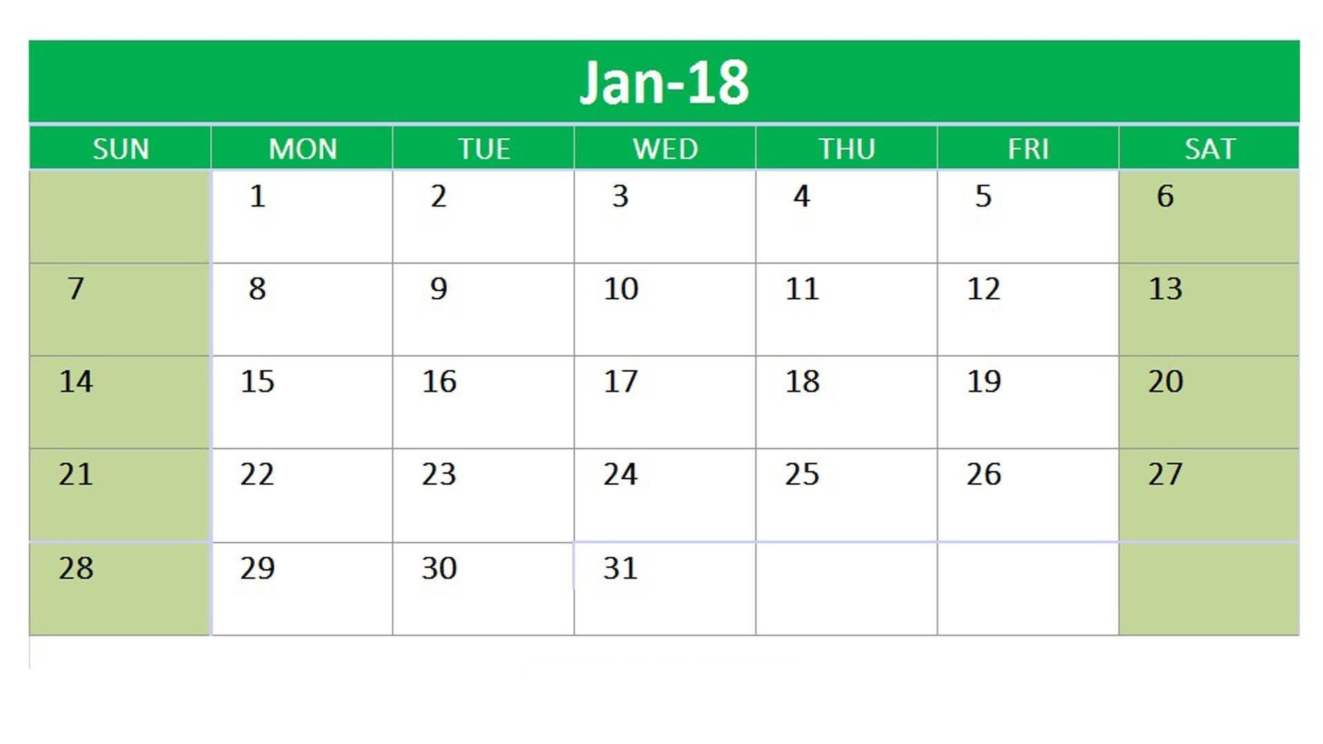 January 2018 Google Sheet Printable | Flyer Template