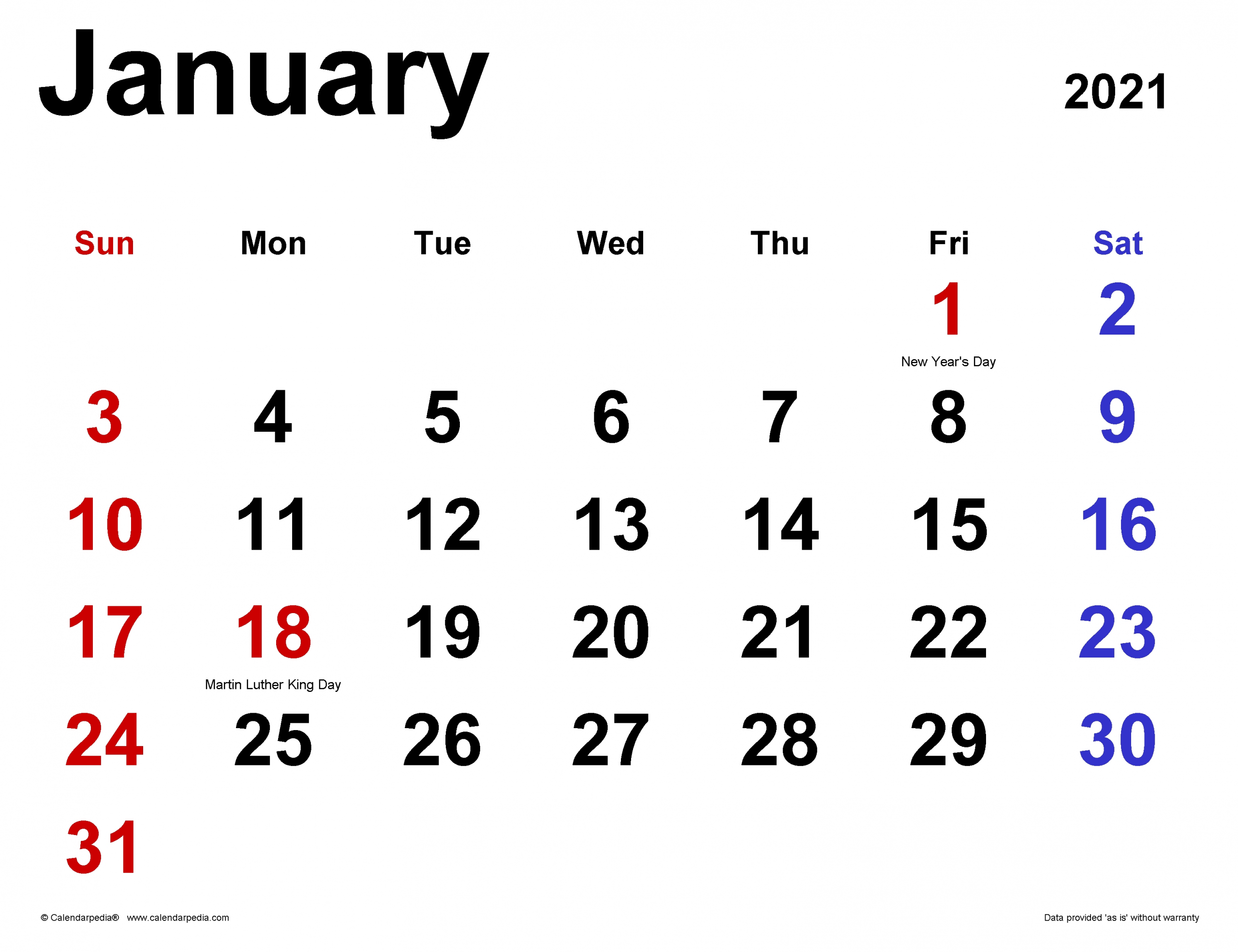 January 2021 Calendar | Templates For Word, Excel And Pdf