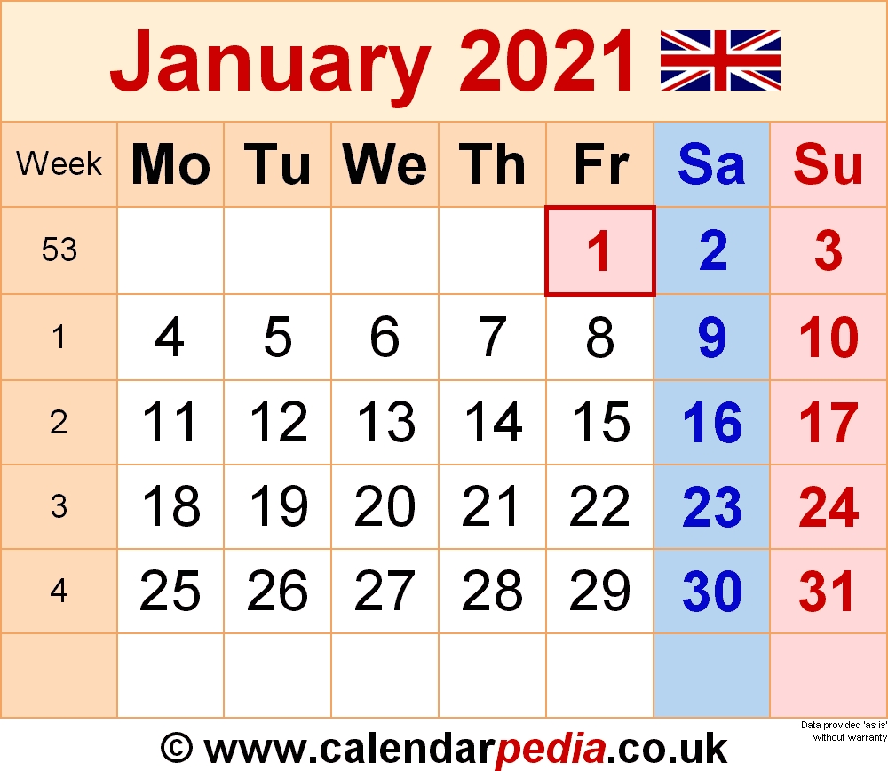 January 2021 Calendar Uk | 2022 Calendar