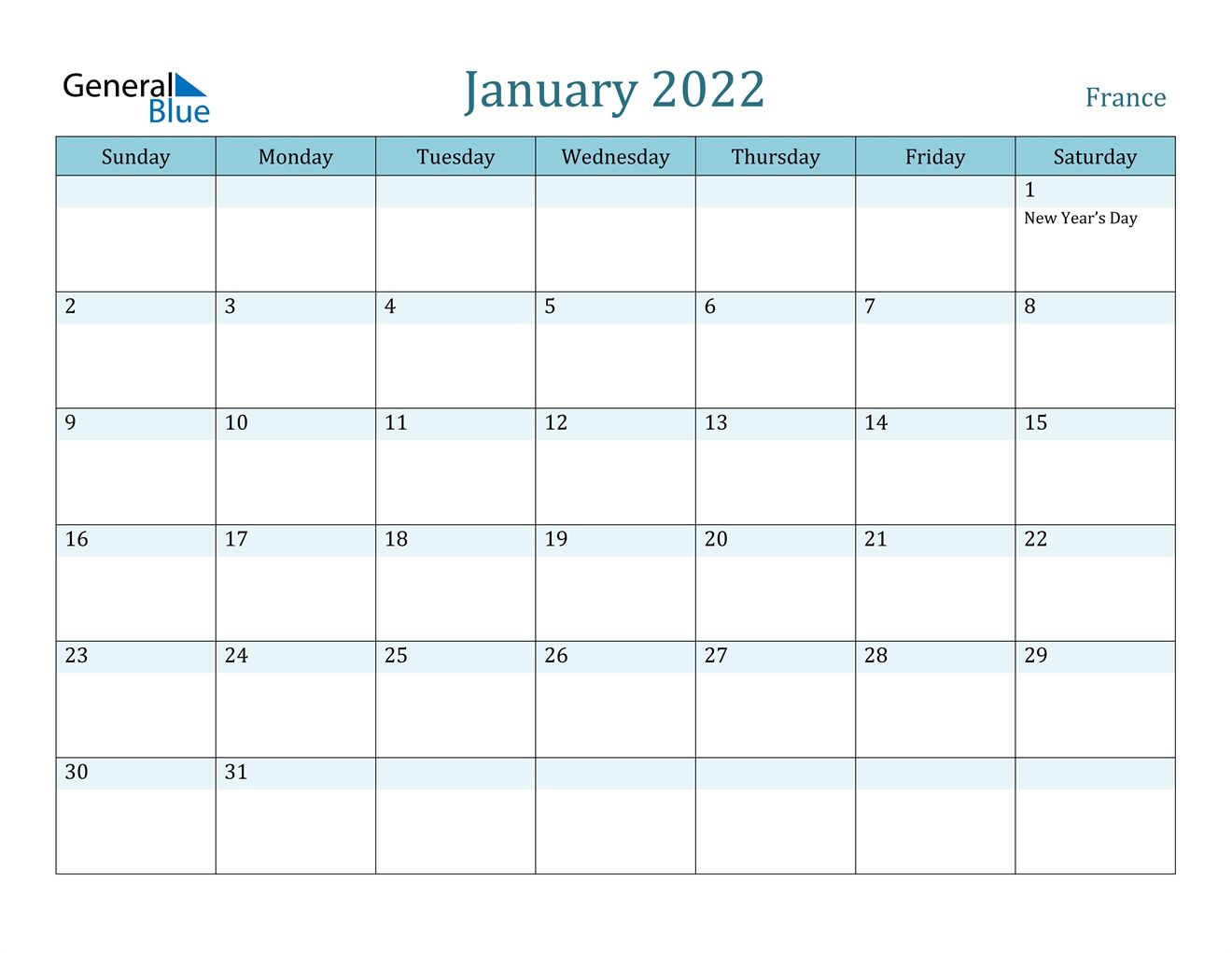 January 2022 Calendar - France