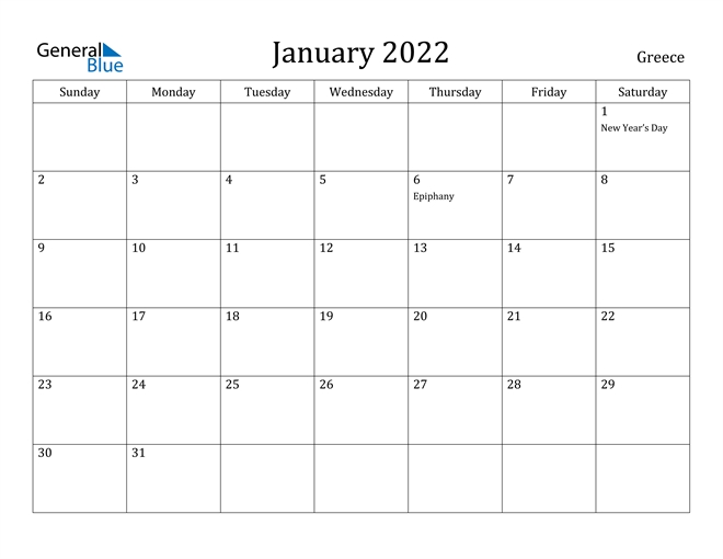 January 2022 Calendar - Greece