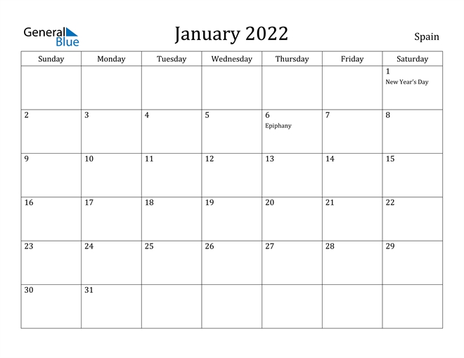 January 2022 Calendar - Spain