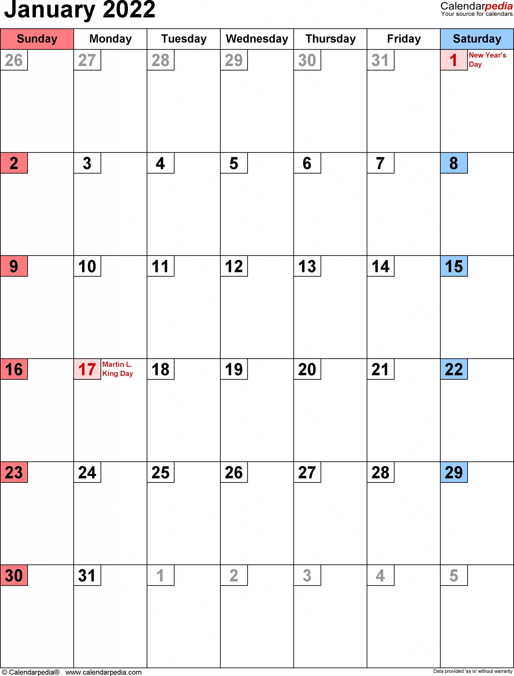 January 2022 Calendar | Templates For Word, Excel And Pdf