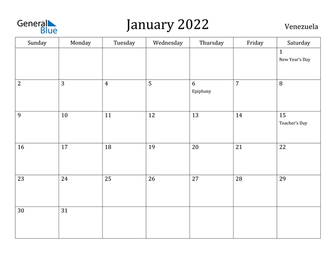 January 2022 Calendar - Venezuela