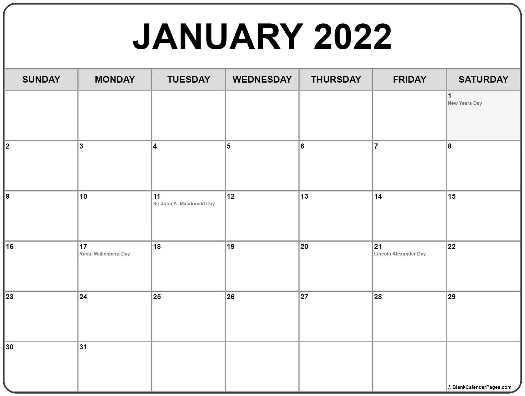 January 2022 Calendar With Holidays