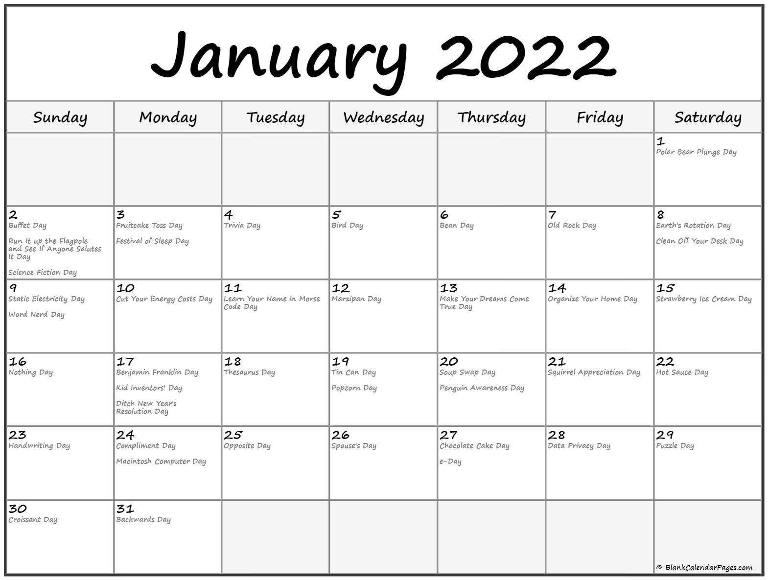 January 2022 Calendar With Holidays