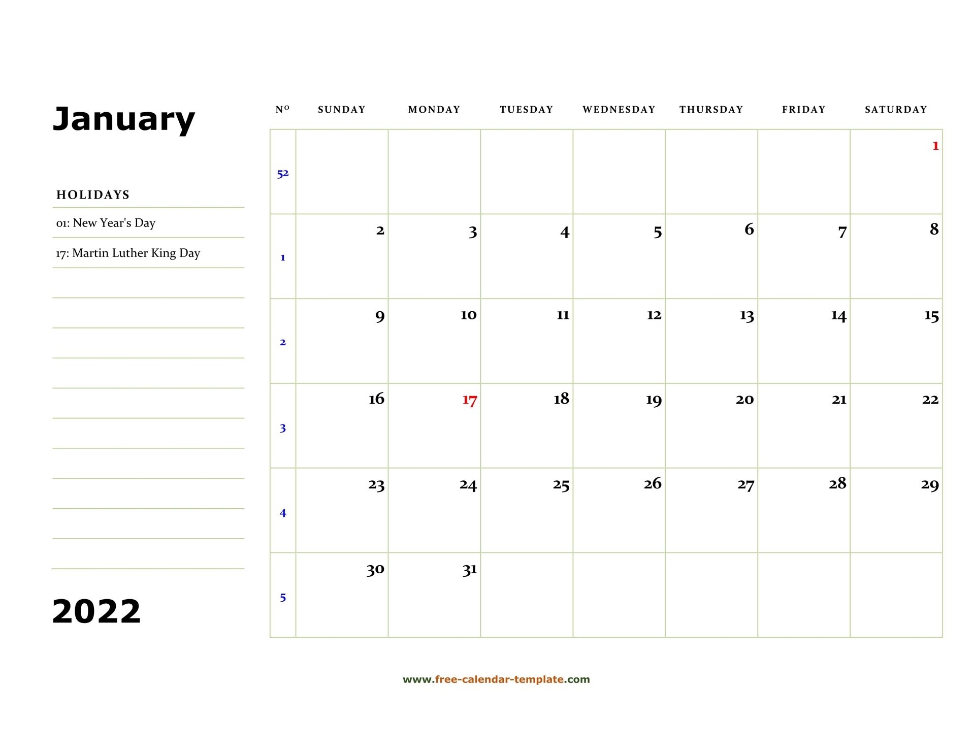 January 2022 Free Calendar Tempplate | Free-Calendar