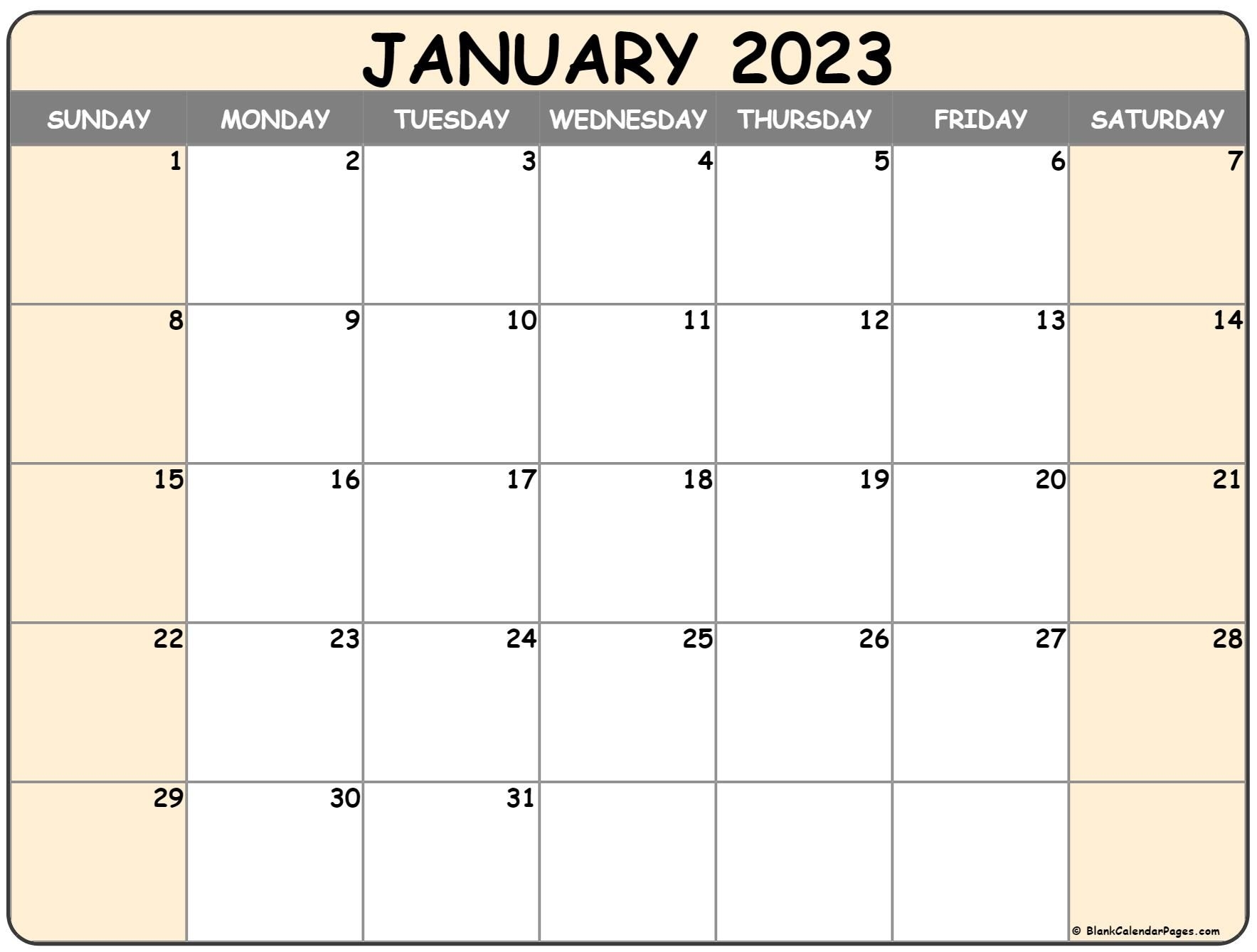 January 2023 Calendar | Free Printable Monthly Calendars