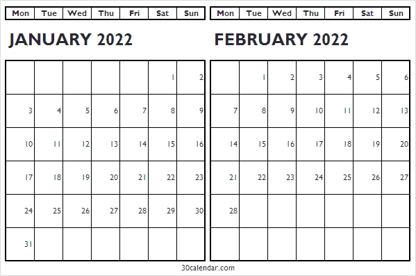 January February 2022 Calendar Excel | Calendar 2022 Cute