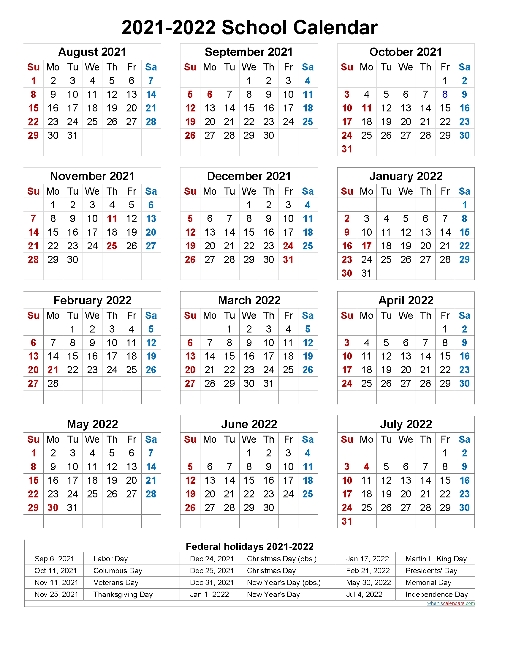 July 2021-June 2022 Printable Calendar | Free Printable