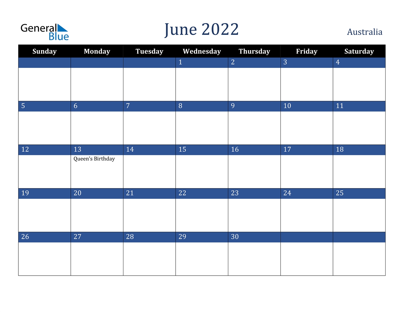 June 2022 Calendar - Australia