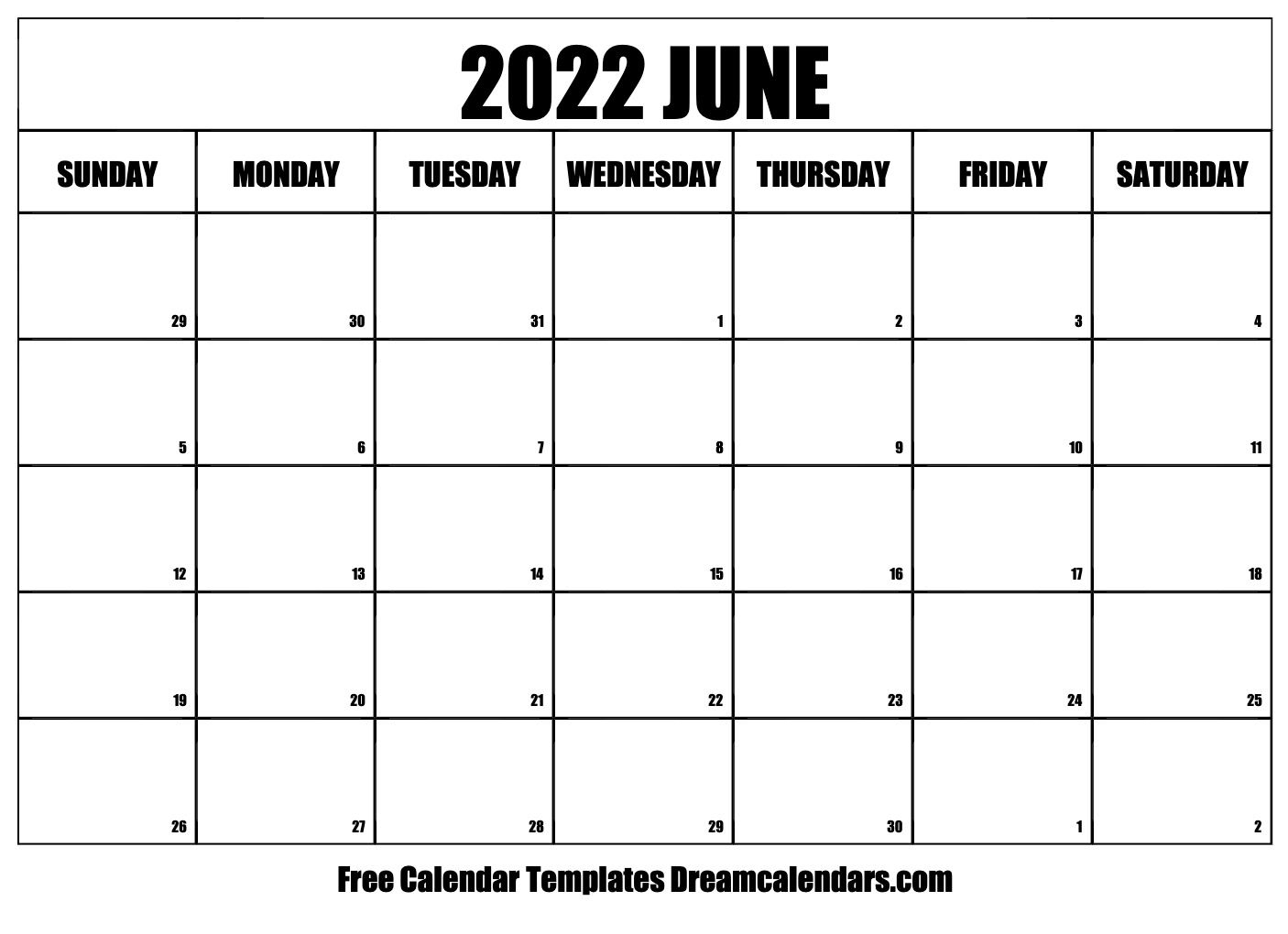 June 2022 Calendar | Free Blank Printable Templates