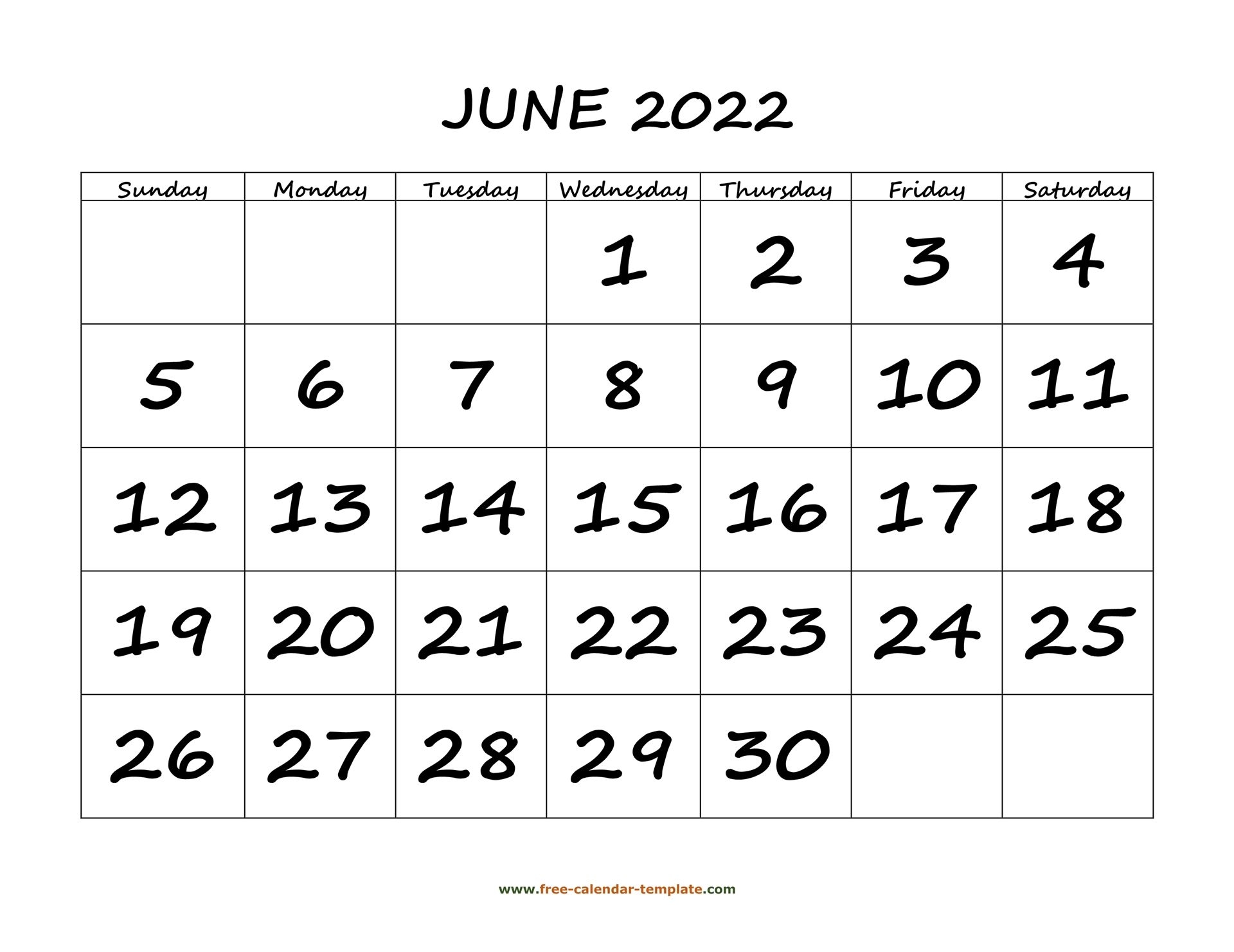 June 2022 Free Calendar Tempplate | Free-Calendar-Template