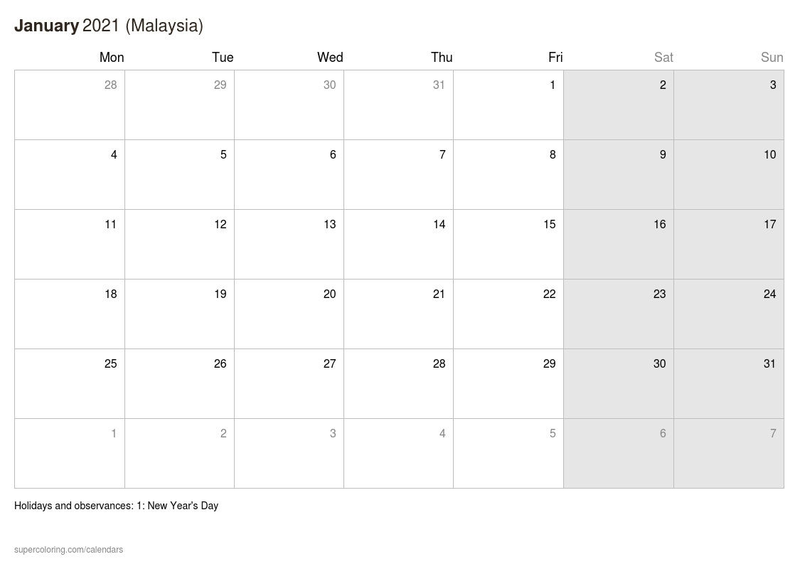 Kalendar 2021 Downloadable Calendar 2021 Malaysia Public