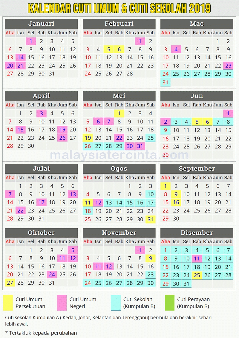 Kalendar Cuti Umum Dan Cuti Sekolah 2019 | Motivasi, Kartun