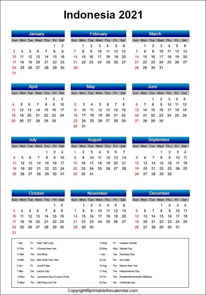 Kalender 2021 Indonesia English
